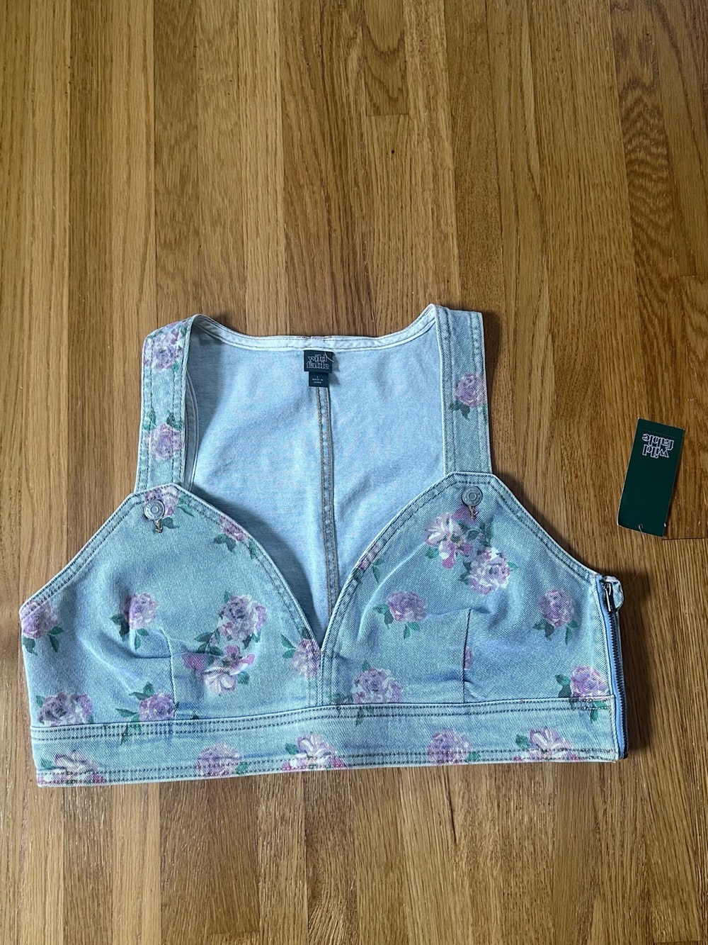 Wild Fable Light Denim Floral Bustier Crop Top